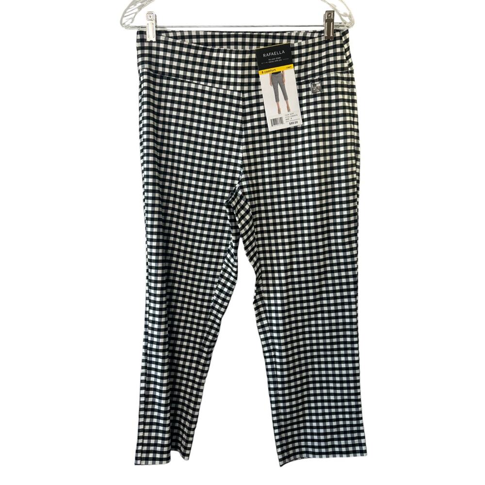Rafaella Black & White Check Print Comfort Pull-On Capri Pants Womens Size 8 NEW